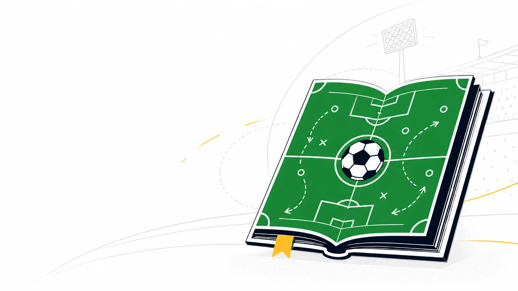 Illustrated football pitch graphic showing tactical lines, player positions and ball movement.